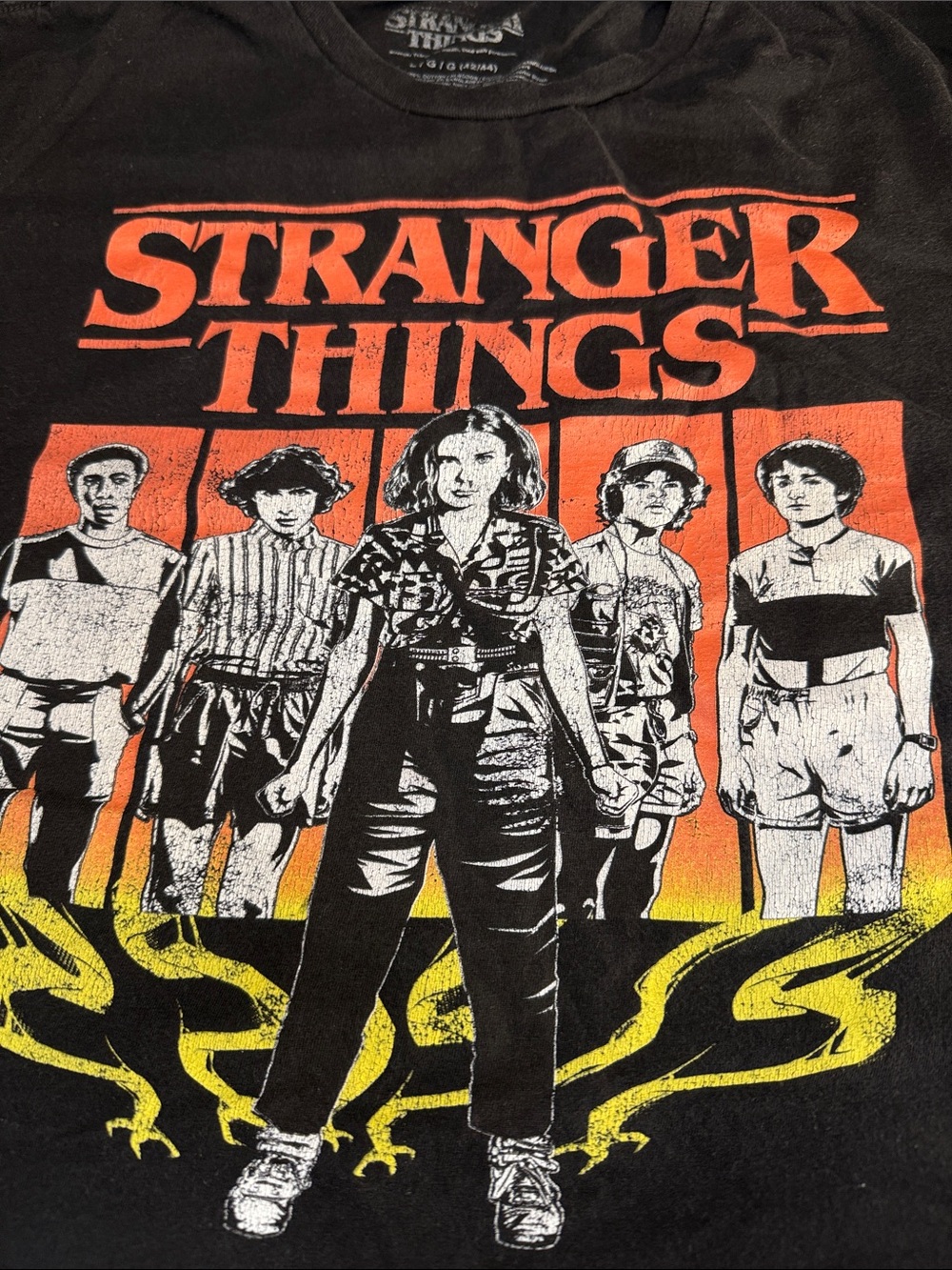 Graphic Long Sleeve Tee - Black with Orange & Yellow